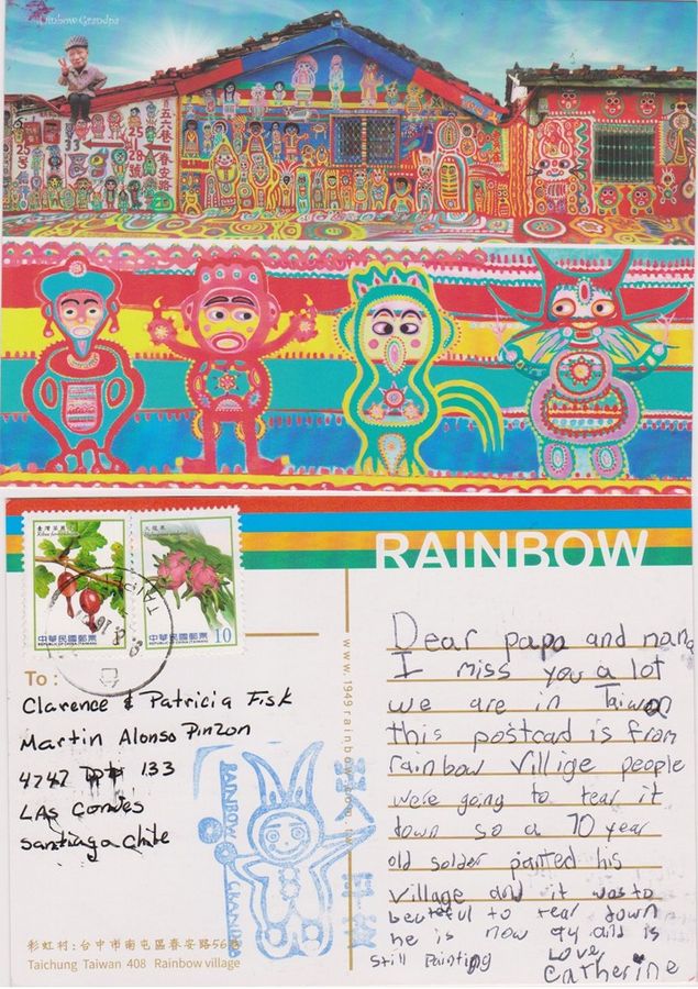 {}{[|] Post Cards from Grandchildren};{Catherine Rose Kirkwood};{Gerrit Owen Kirkwood Clarke};{Renee Fisk Kirkwood};{Sebastian Owen Kirkwood Fisk};{Taiwan};{eTg};{Taiwan};{Rainbow Village};{70};{94};{@Place=Taiwan};{@Date=July 2016};{@Author=Clarence Fisk II};{[ATHR]Clarence Fisk II
